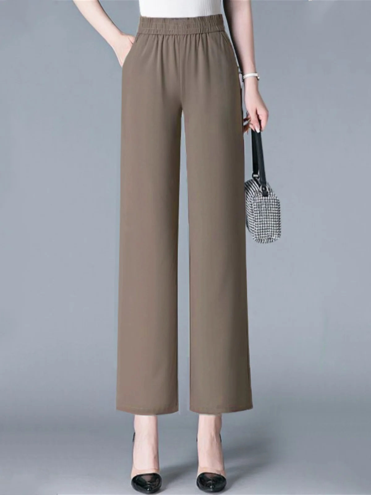 아이스 실크 플리츠 헴프 여성 캐주얼 팬츠 하이웨이스트 스트레이트 레그 나인 포인트 여름 신상 루즈 하란 캐주얼 팬츠