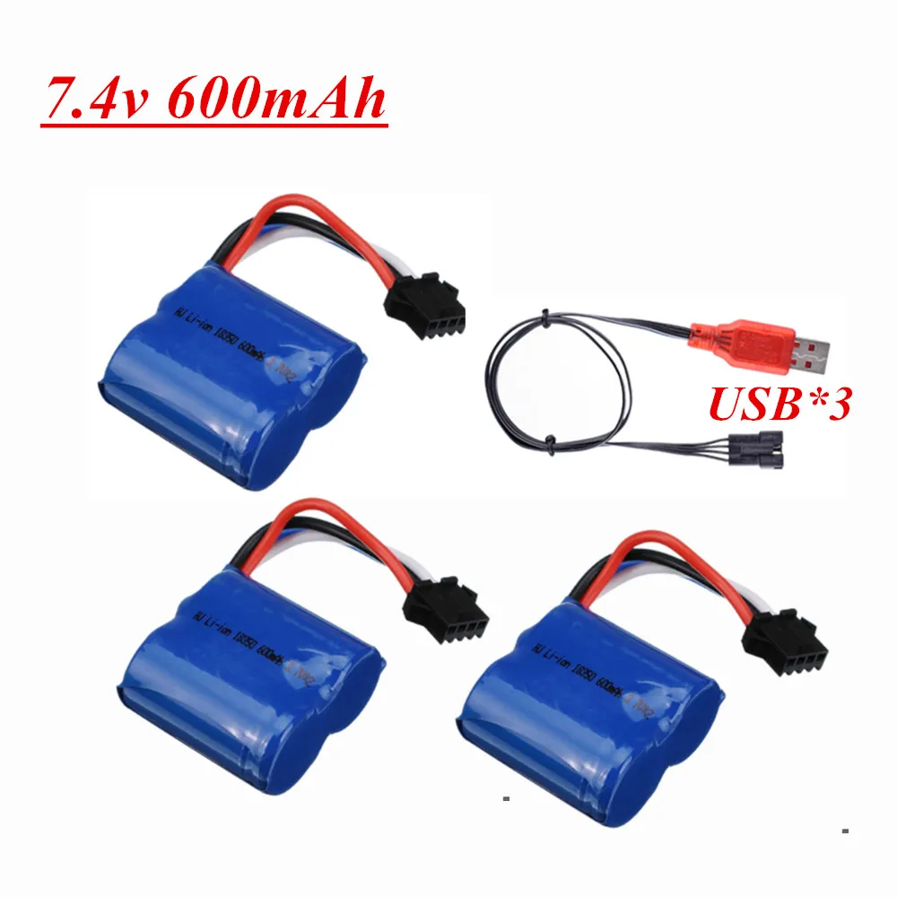 (3.7v*2) 7.4v 600mAh 18350 Li-ion Battery and Charger For UDI R/C UDI001 UDI011 Venom Speed Boat 7.4 V Batteries SM-4P Plug