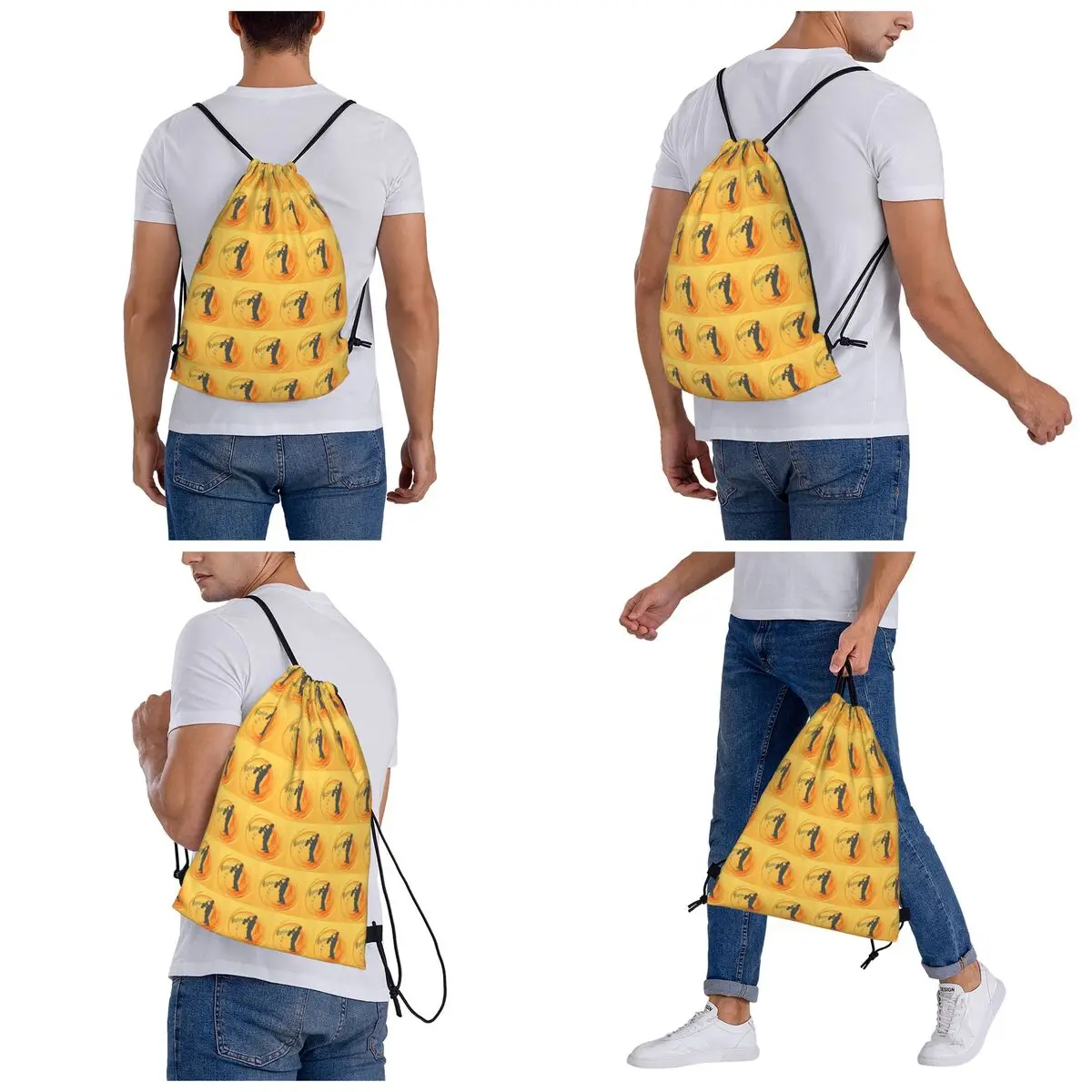 Saxophone Man Making Music Everywhere Backpacks Portable Drawstring Bags Sports Bag Book Bags for Man Woman Students