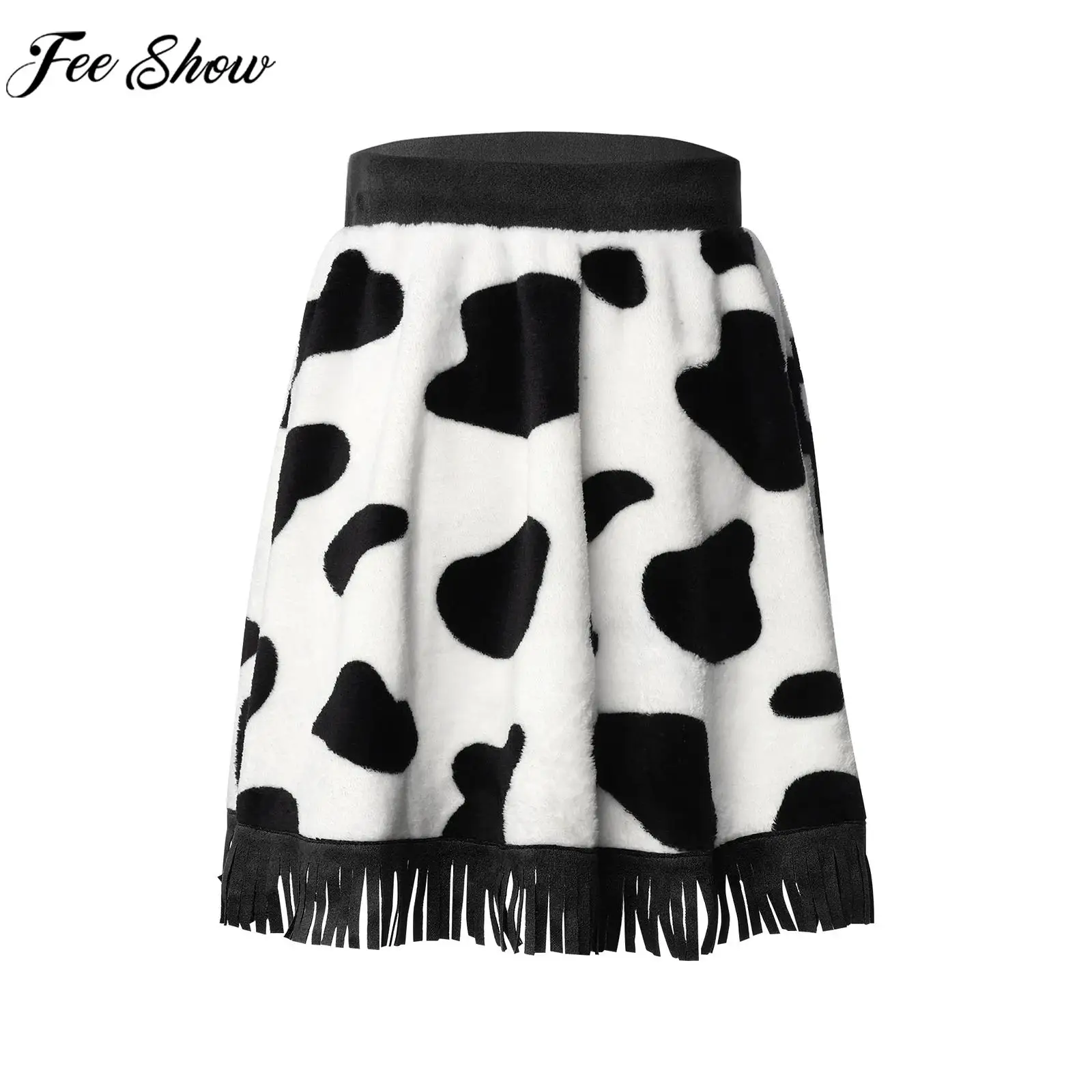 

Детский карнавальный костюм на Хэллоуин для девочек в стиле вестерн, ковбойский костюм с эластичной резинкой на талии, замшевая фланелевая ковбойская юбка с коровьим принтом и кисточками