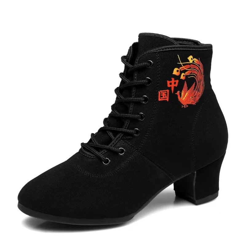 XIHAHA High Top Latin Dance Shoes Sneakers Women Black Salsa Jazz Dancing Boots Shoe Heel Outdoor Adult Woman Ballroom Dance