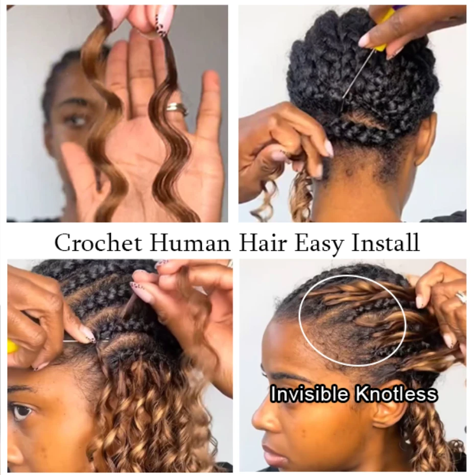 Miracle Knots Feather Crochet Hair Highlight Colored Deep Wave 100% Human Hair Pre Looped Pre-braided Feathered Crochet Invisible Knots Raw Vietnamese Human Hair Natural Deep Curly Bundles Locs Boho Braids Free Shipping view 6