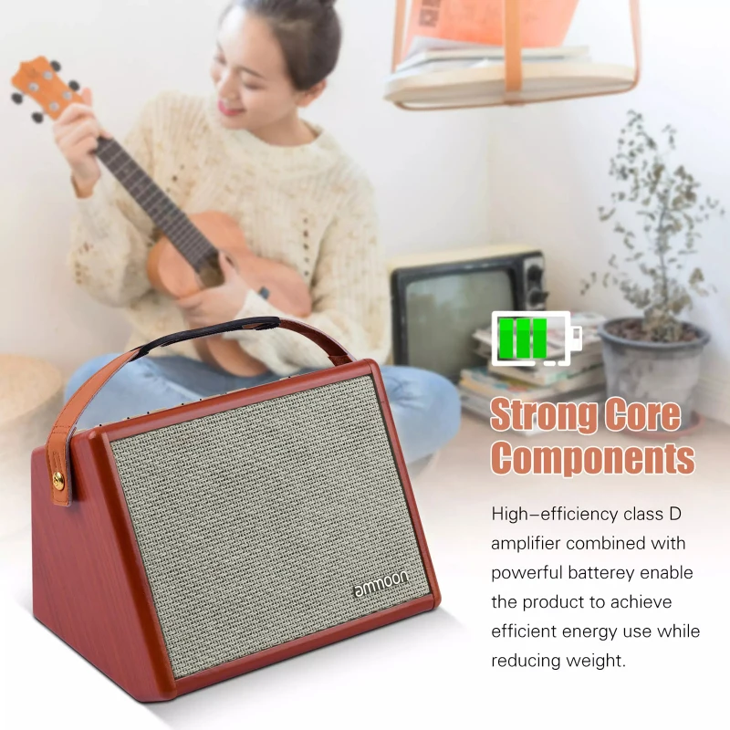 ammoon AC-25 25W Portable Acoustic Guitar Amplifier Rechargeable Wireless BT Speaker Indepedent Reverb Mic Availab Guitar Effect