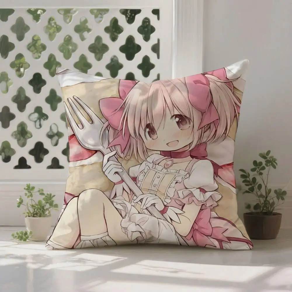 Anime M-Madoka M-Magica Pillow Case Anti-dustmite Pillowcase Invisible Zipper Silky Short Plush Sofa Cushion Cover