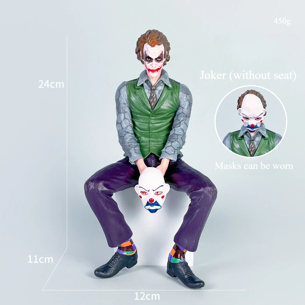 New Joker Heath Ledger Anime Figures Sitting Green Suit Handheld Joker Mask Car Decoration Model Kids Toys Children Xmas Gifts