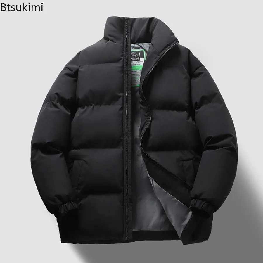 2025 New Men Parkas Winter Jacket Thicken Warm Coat Mens Stand Collar Solid Color Casual Loose Parka Couple's Fashion Streetwear