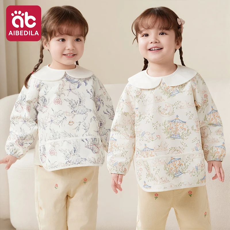 AIBEDILA Baby Girls Overalls Eating Bibs Children's Aprons Waterproof Dirt-Proof Outer Wear for Baby Food Supplement Rice