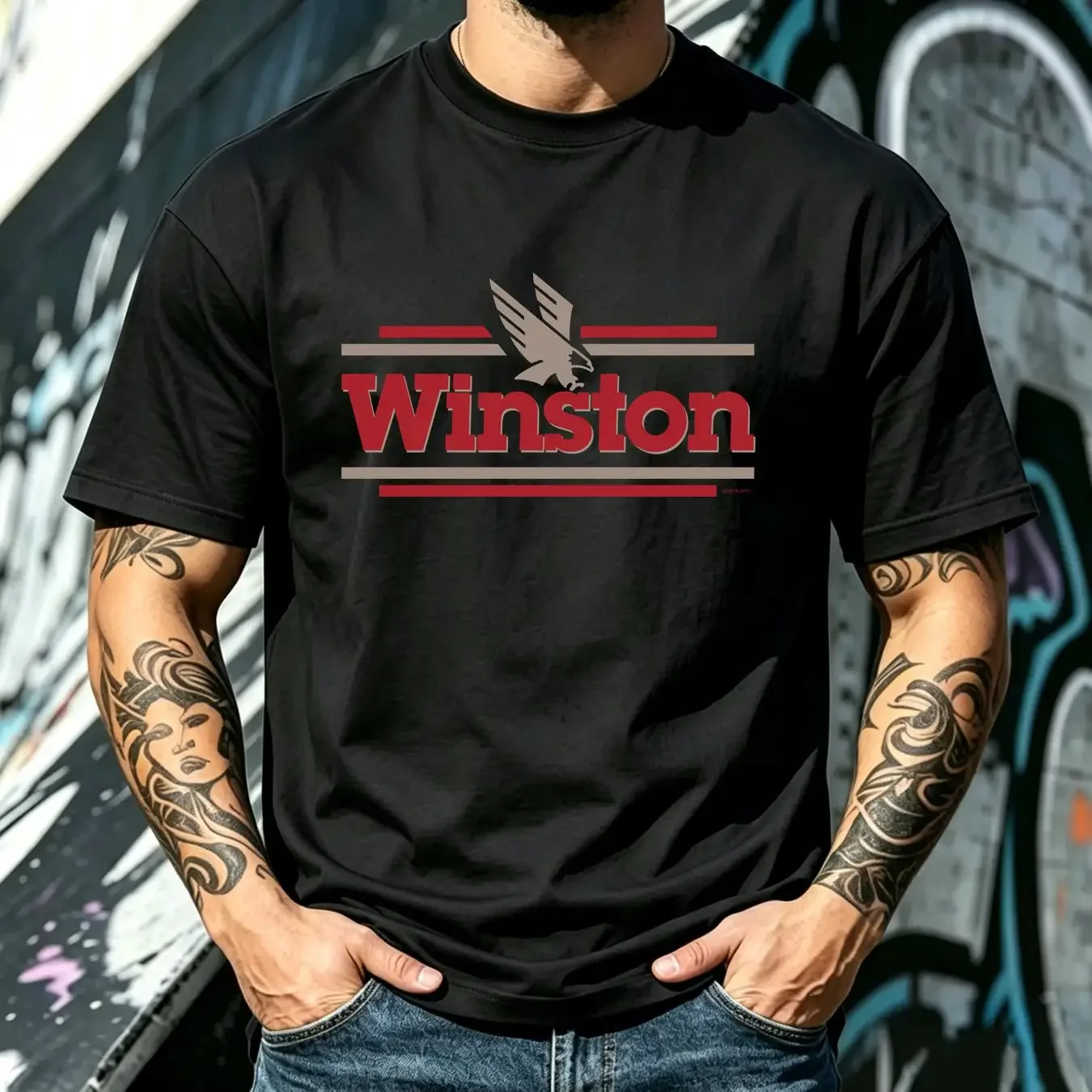 washed T Shirt Vintage 90s Winston Cigarettes Men Sz 42 Eagle Pocket long or short sleeves vintage Washed streetwear Breathable