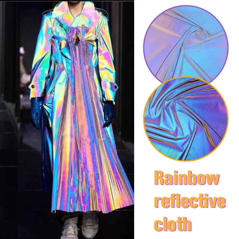 100*140cm Rainbow Light Reflective Stretch Fabric Gradient Windbreaker Diy Decor Jacket Coat Clothes Designer Fabric