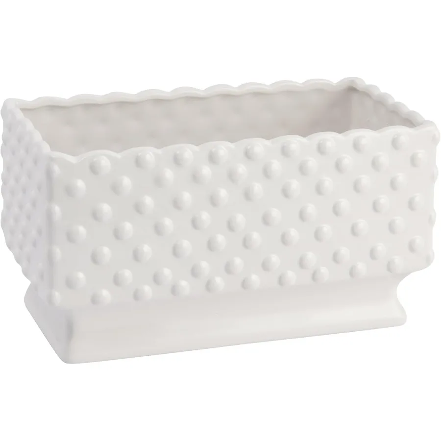 

White Hobnail Rectangle Ceramic Planter