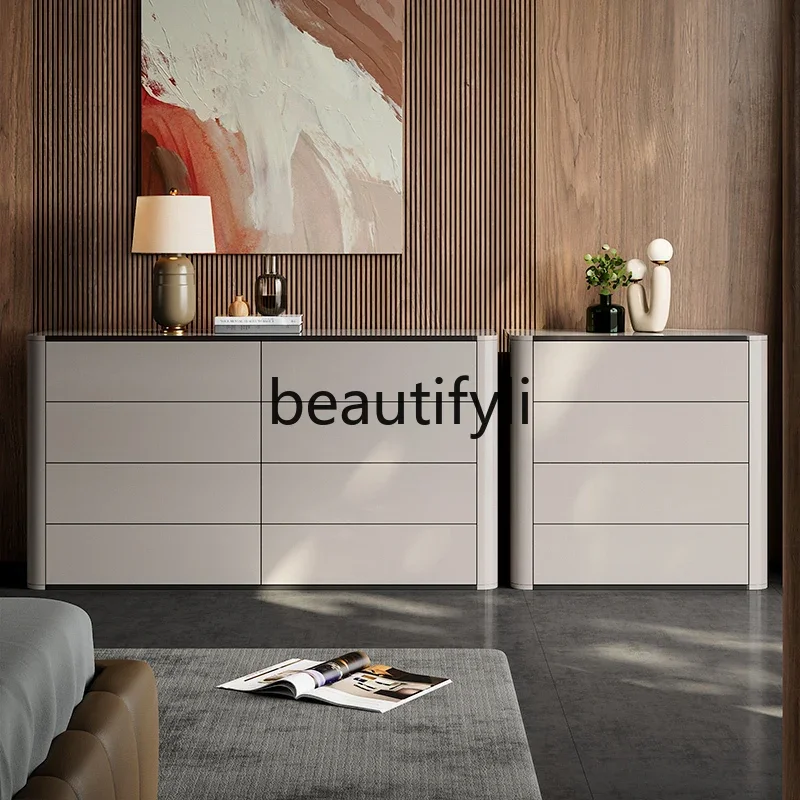 

Italian minimalist eight-bucket cabinet living room modern minimalist entrance side cabinet bedroom light luxury solid wood