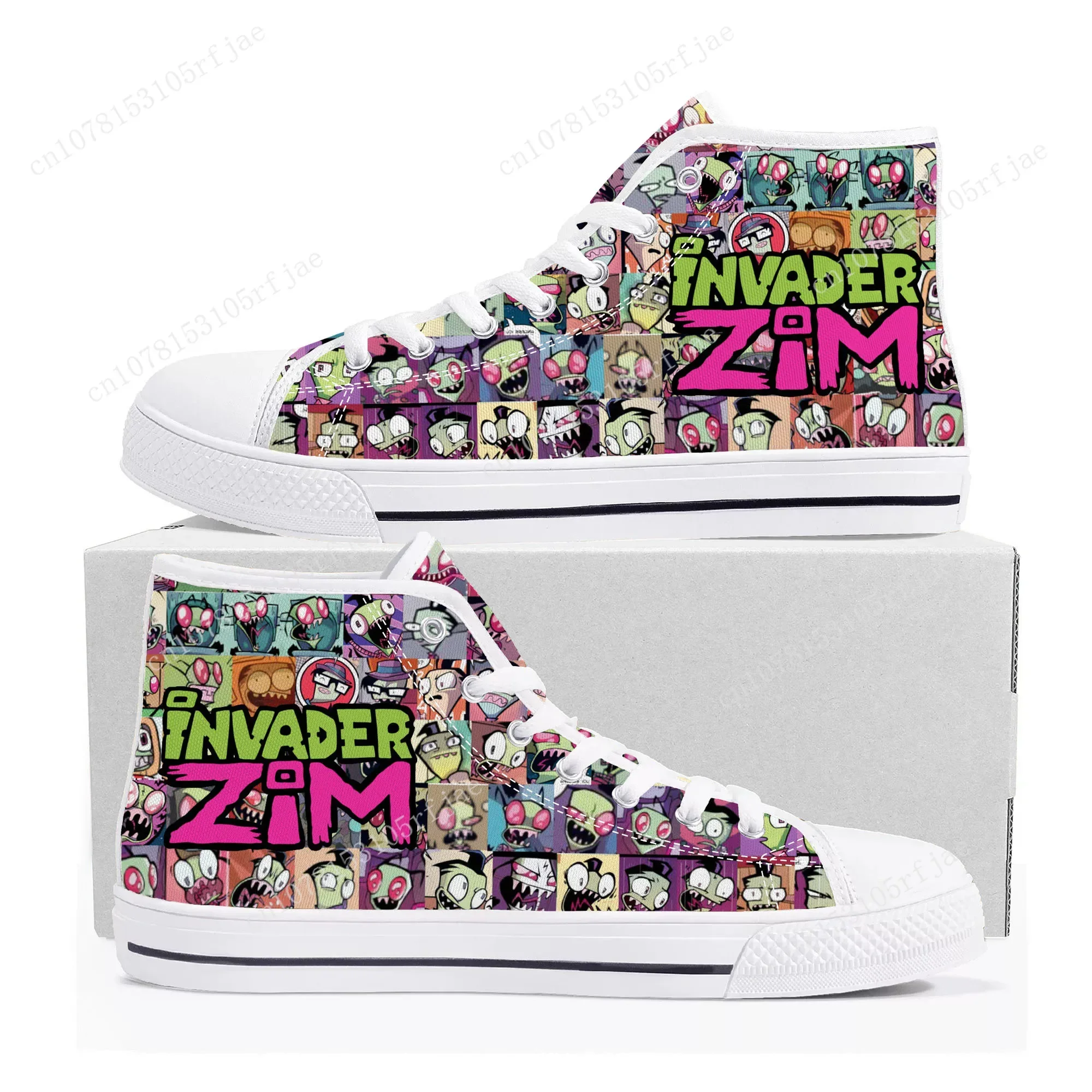 Hot Animation Invader High Top Sneakers Cartoon Zim Mens Womens Teenager High Quality Canvas Shoes Casual Tailor Made Sneaker