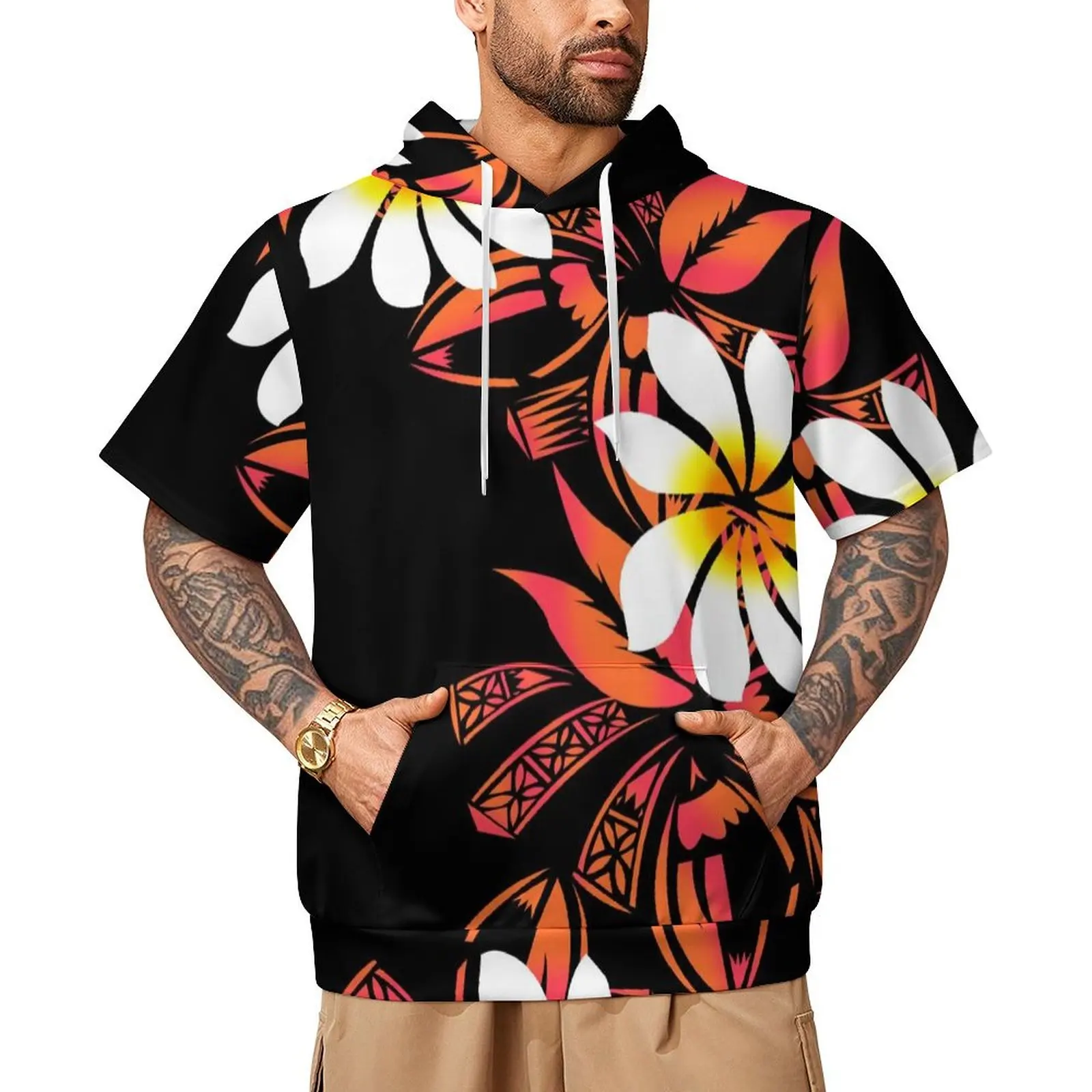 Free Shipping Short Sleeve Custom Men's Jumper Polynesian Tribal Tonga Design Polyester Hoodie