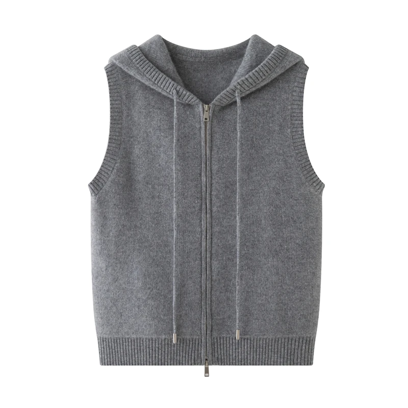 

ANGEL женский кардиган с капюшоном, жилет из 100% кашемира, свитер без рукавов, повседневный стиль, осенне-зимний толстый жилет на молнии, трикотаж