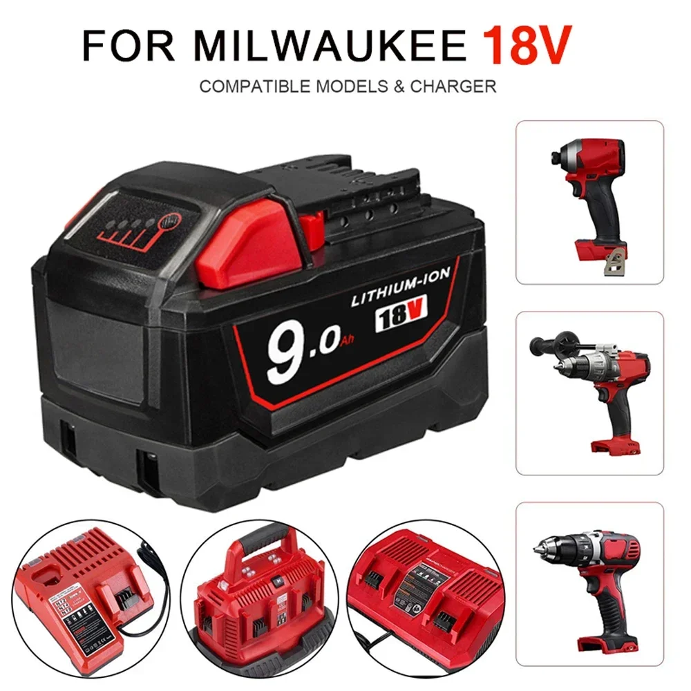 Batería de litio recargable para Milwaukee M18 XC, repuesto de 18V, 9Ah, 48-11-1860, 48-11-1850, 48-11-1840, novedad