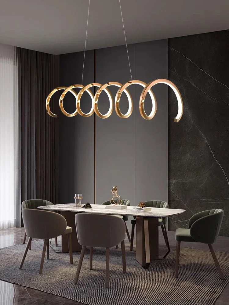 

Modern Creativity Spiral Lines Led Dining Room Chandelier Lighting Gold Lustre Kitchen Bar Pendant Lights Indoor Home Decor Lamp