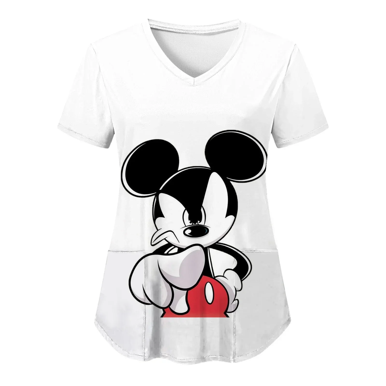 Miniso-Camiseta con cuello en V para mujer, camisa de Disney con bolsillo, ropa de Hospital, camisetas de Minnie Mouse, camisetas de uniforme de enfermera de Mickey, 2024