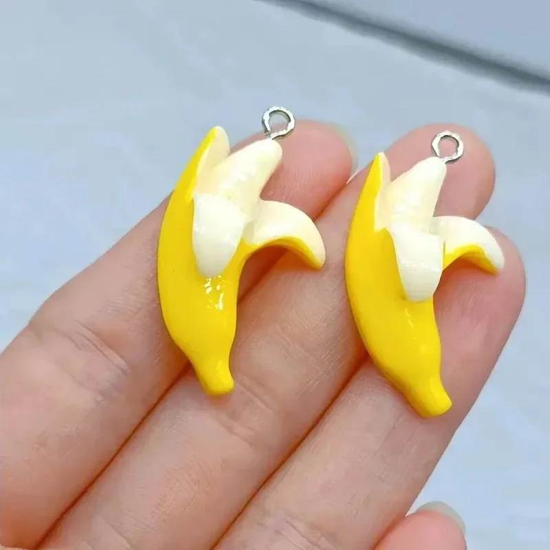 10Pcs Cute Mini Simulation Peeled Banana Resin Pendants Kawaii Fruit Charms for DIY Earrings Necklaces Bracelets Keychain