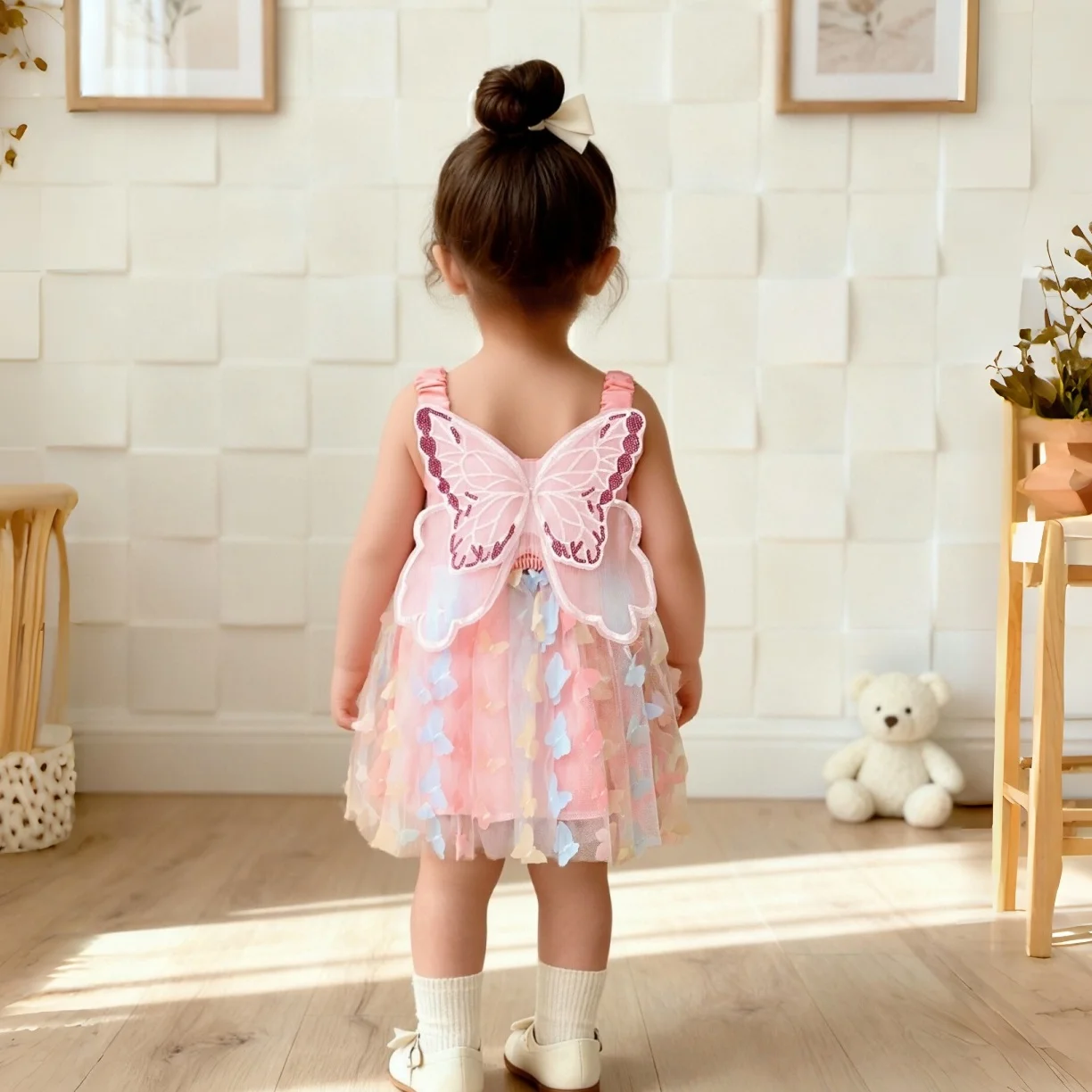 Sommer Neues Baby Mädchen Kleid Süße Schmetterlingsflügel Modisches Partykleid Für Baby Mädchen Kinder im Alter von 9 Monaten bis 3 Jahren
