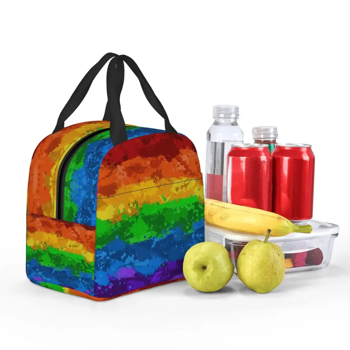 Custom LGBT Rainbow Paint Splatter Flag Insulated Lunch Bag for Women GLBT Gay Pride Thermal Cooler Lunch Box Office Work School