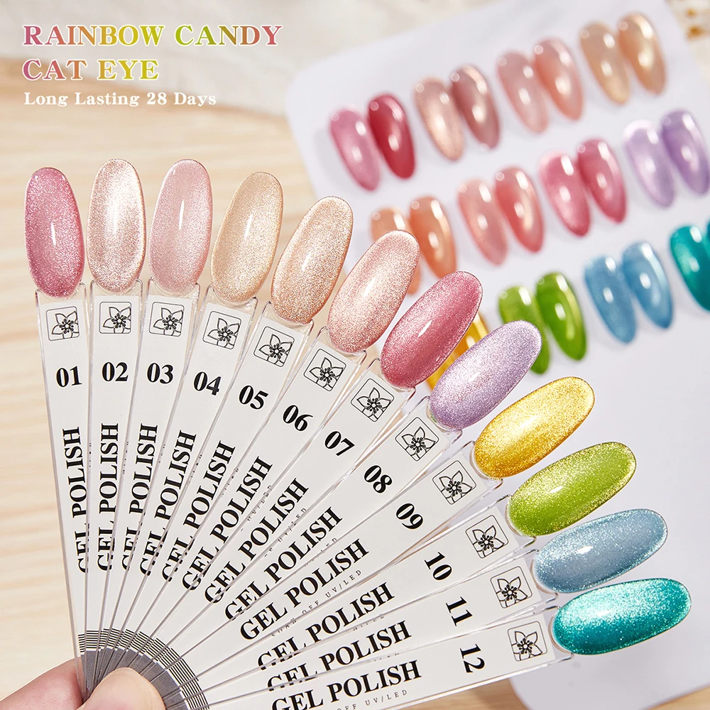 Vendeeni TPO HEMA FREE 12 Farben/Set Kristall-Katzenaugen-Gel-Nagellack Regenbogen-Candy Magnetischer UV-Soak-Off-Gel-Lack mit Display – Detail 4