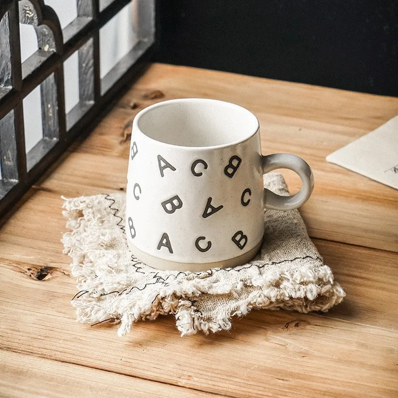 

Retro Fashion Alphanumeric Water Cup, Home Design Couple Coffee Mug, Starry and Moonlit Coarse Pottery Breakfast Oat Drinkware