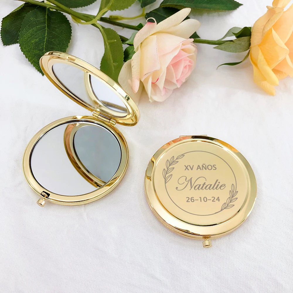 Recuerdos de XV Años, espejos compactos dorados personalizados, quinceañera, recuerdos de fiesta de 15 cumpleaños, Mis Quince Recuerdos