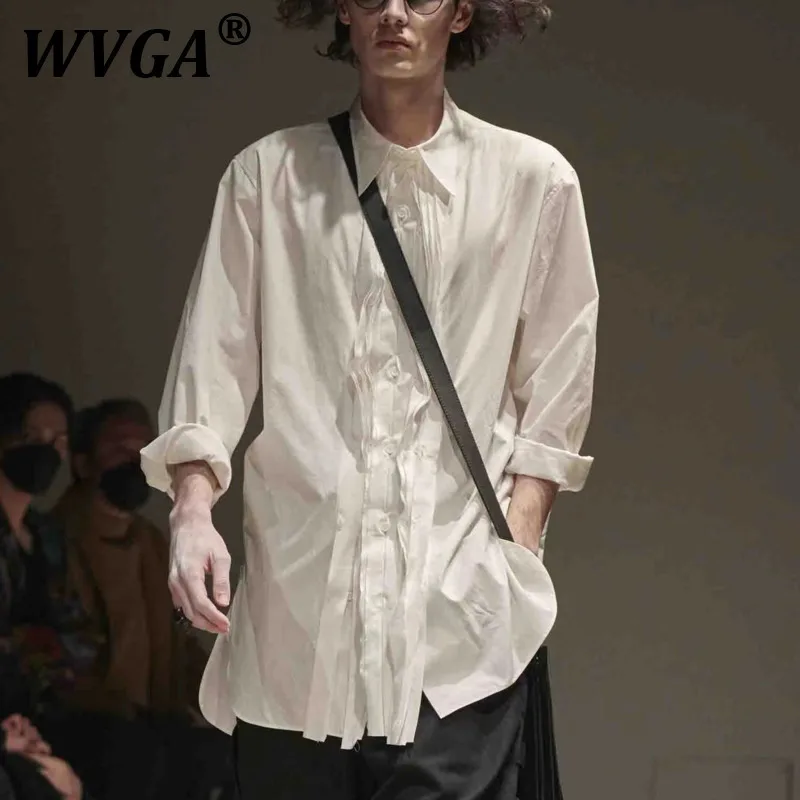 

WVGA Tops Spring Autumn New Man Y2K Ruffled Ribbon Trendy Turn-Down Collar Niche Chic Casual Cotton Long Sleeve Shirt Ins W11613
