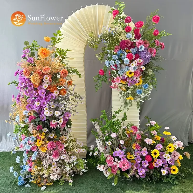Vibrant Warm-toned and Colorful Silk Artificial Flower Archways for Wedding Christmas Back to School Events