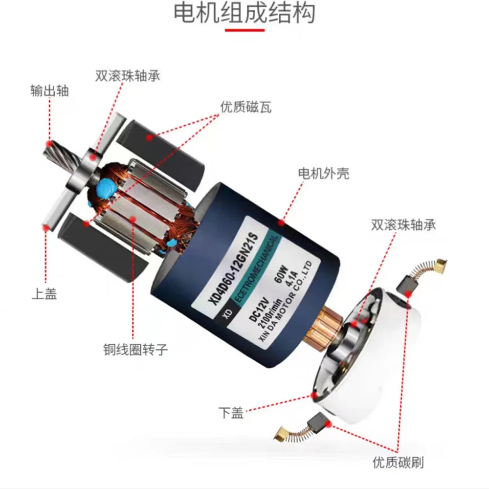 60W Micro Geared Reducer Motor DC 12V 24V Low Speed 10 To 600RPM High Torque 3.2 To 100KG Adjustable Speed Reversible Motor