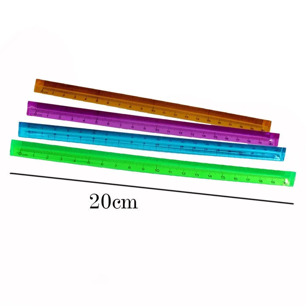 Quartz Colorful Straight 20cm Measuring Scale Transparent Stationery Supplies Triangular Ruler Kids Gift Drafting Accessories