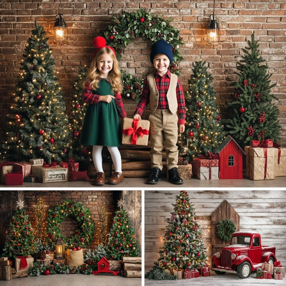 

Christmas Gingerbread Wood Door Gifts Photography Background Xmas Tree Kids Family Portrait Decor Backdrop Photo Studio Props
