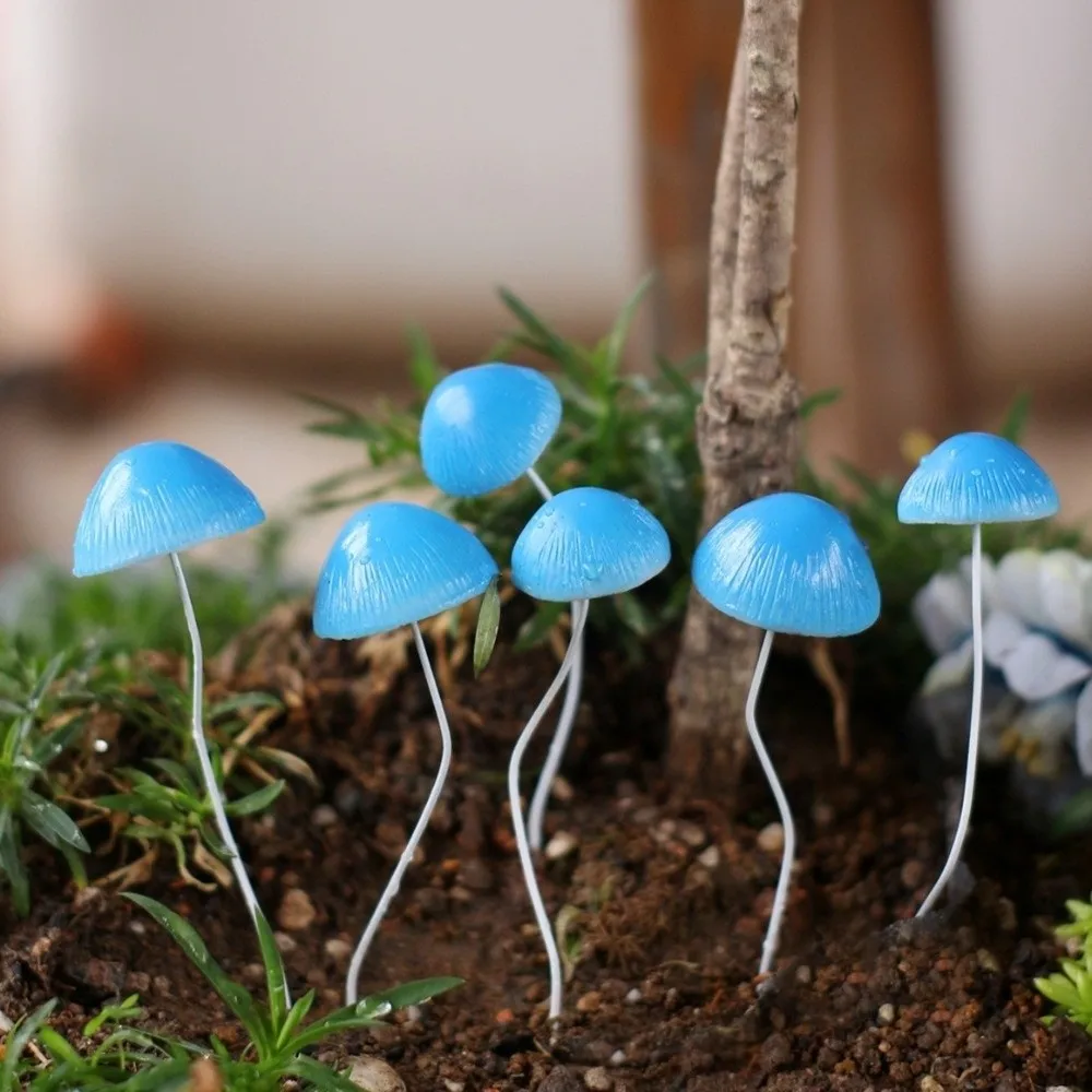 6PCS/SET Resin Simulated Mushroom Stakes Miniature Creative Potted Plant Plugin Weatherproof Bonsai Plugins Planter and Pathways
