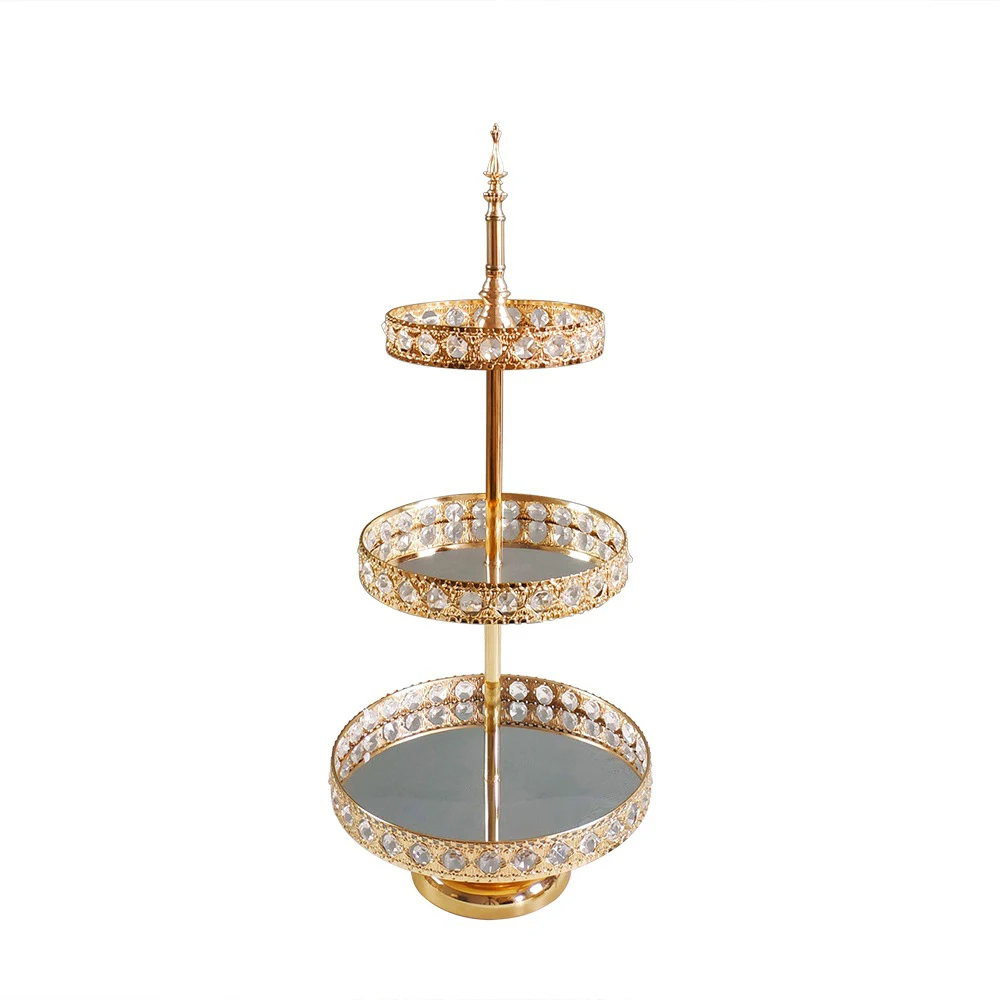 Conjunto de rack de bolo Rack de bolo vintage dourado com bandeja de exibição de cupcake de cristal