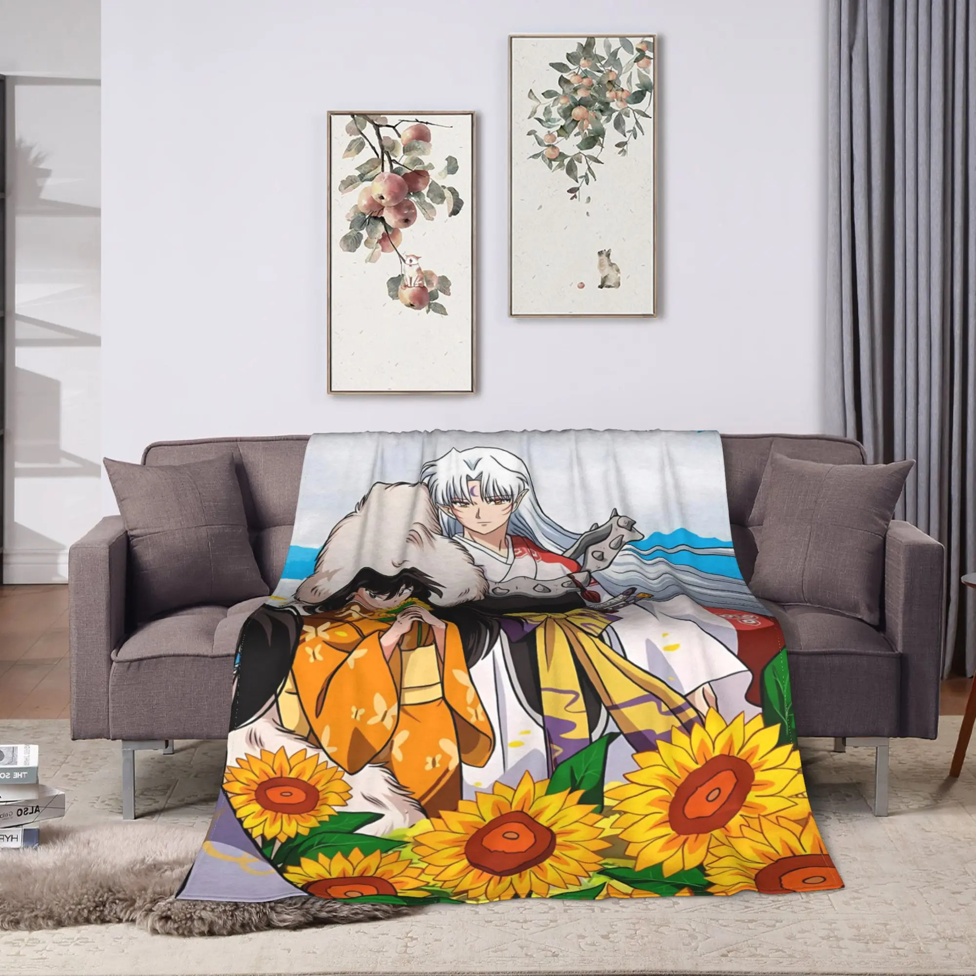 Manga Kimono Inuyashas Sesshomarused Plush Blanket Boy Girl  Flannel Throw Blanket For Couch Bed Warm Bedspread Birthday Present