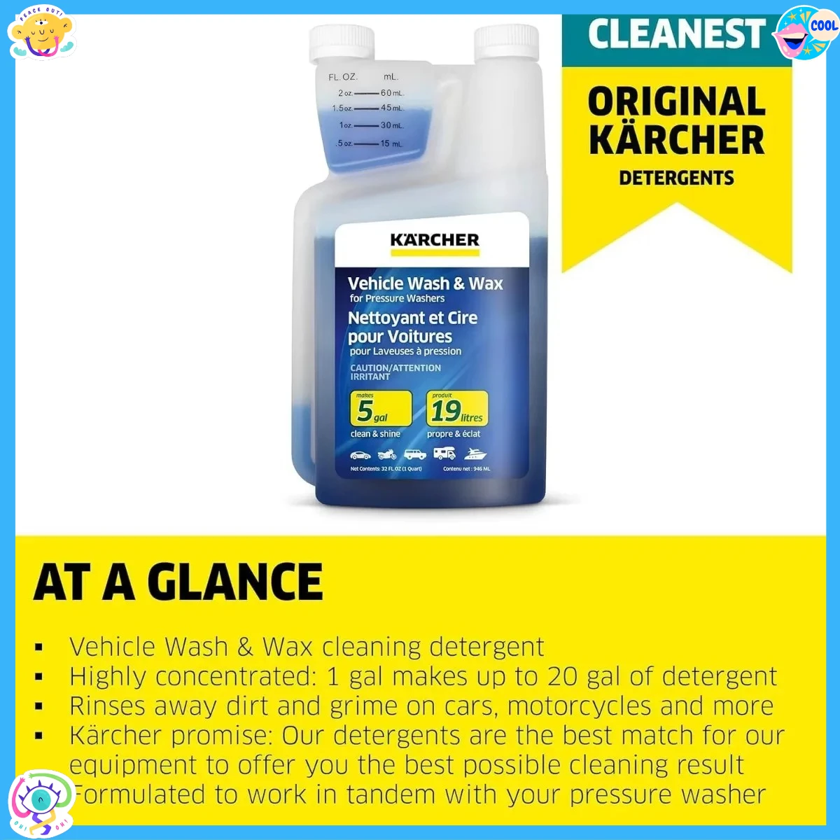 غسيل السيارات والشمع للسيارات والدراجات والشاحنات والقوارب والمزيد. مركز للغاية، يجعل 5 جالون منظف.