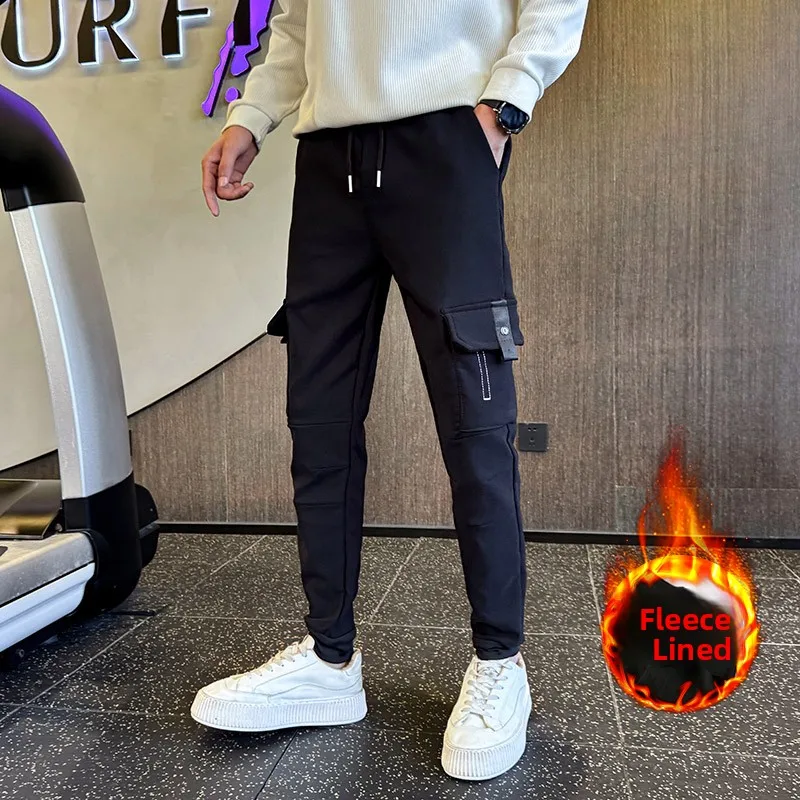 

Мужские повседневные брюки с флисовой подкладкой, облегающие, маленького размера, 26 дюймов, спортивные рабочие брюки для невысоких людей, осень-зима