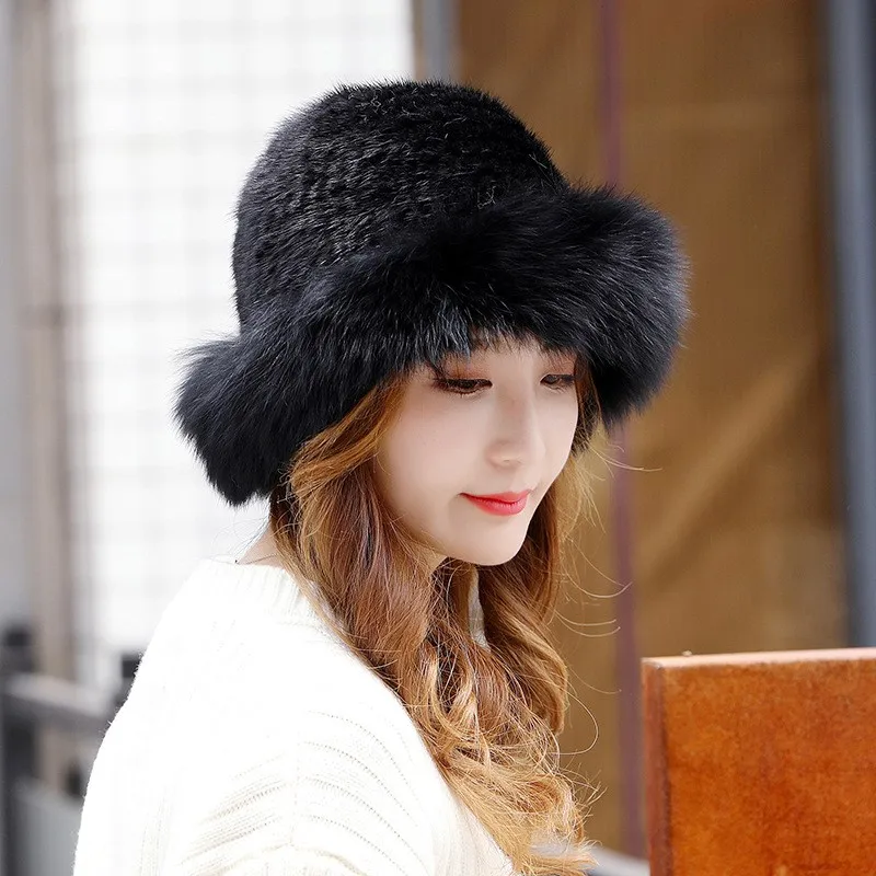 Water wool hats women's brims knitted woolen fur woven basin top adults