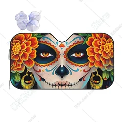 Gregtins Sugar Skulls and Roses Day of Dead Car Windshield Sun Shade Blocks Uv Rays Visor Protector Sunshade for Front 27.5x51.2