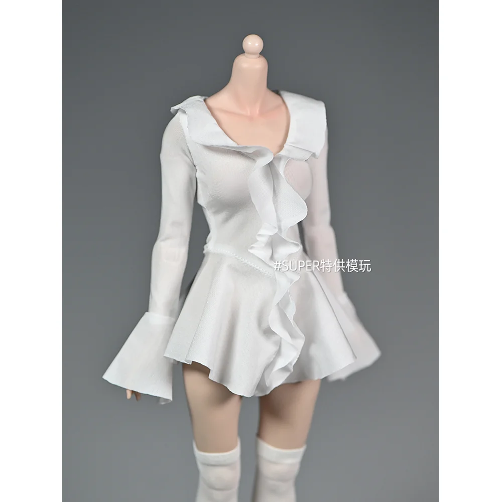 Em estoque sp-205 1/6 scalel folha de lótus renda branco design vestido feminino guerreiro roupas caber 12 polegada figura ação corpo brinquedos presentes