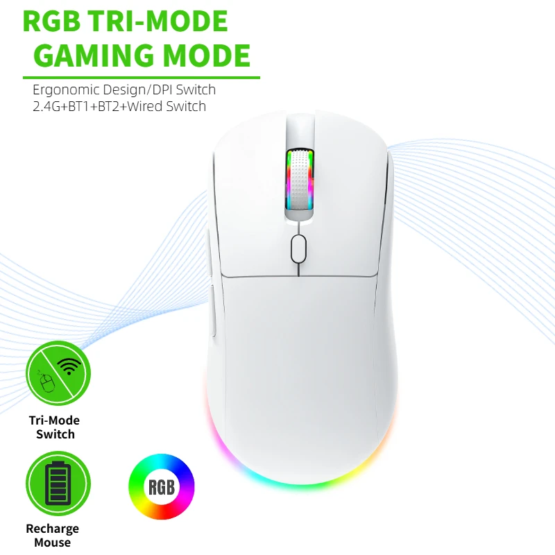 ماوس ألعاب RGB ثلاثي الوضع مزدوج BT/2.4G/USB ماوس سلكي قابل لإعادة الشحن 6 أزرار 4800 ديسيبل متوحد الخواص بلوتوث 5.3 ماوس لأجهزة الكمبيوتر المحمول والكمبيوتر اللوحي