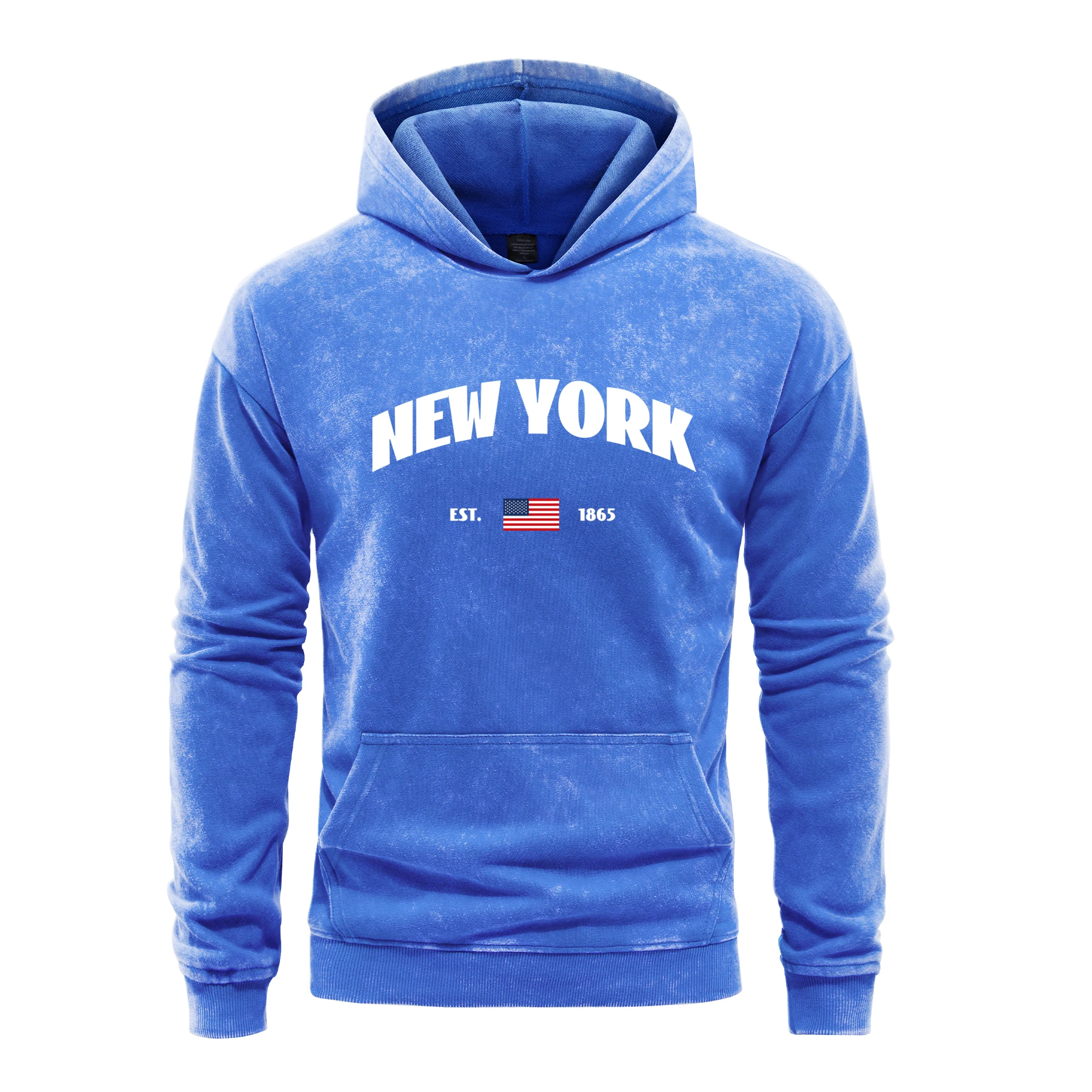 New York Est 1865 Hoodie Men'S Vintage Washed 100%Cotton Fashion Pullover M-XXL Loose Fleece Hoodie Autumn Casual Clothing