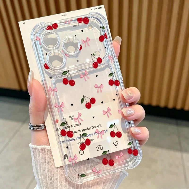 Cute Bowknot Love Heart Cherry Print Case For Samsung Galaxy S26 Ultra S25 S24 S23 Plus S26FE S25edge S22 S20 Soft Cover