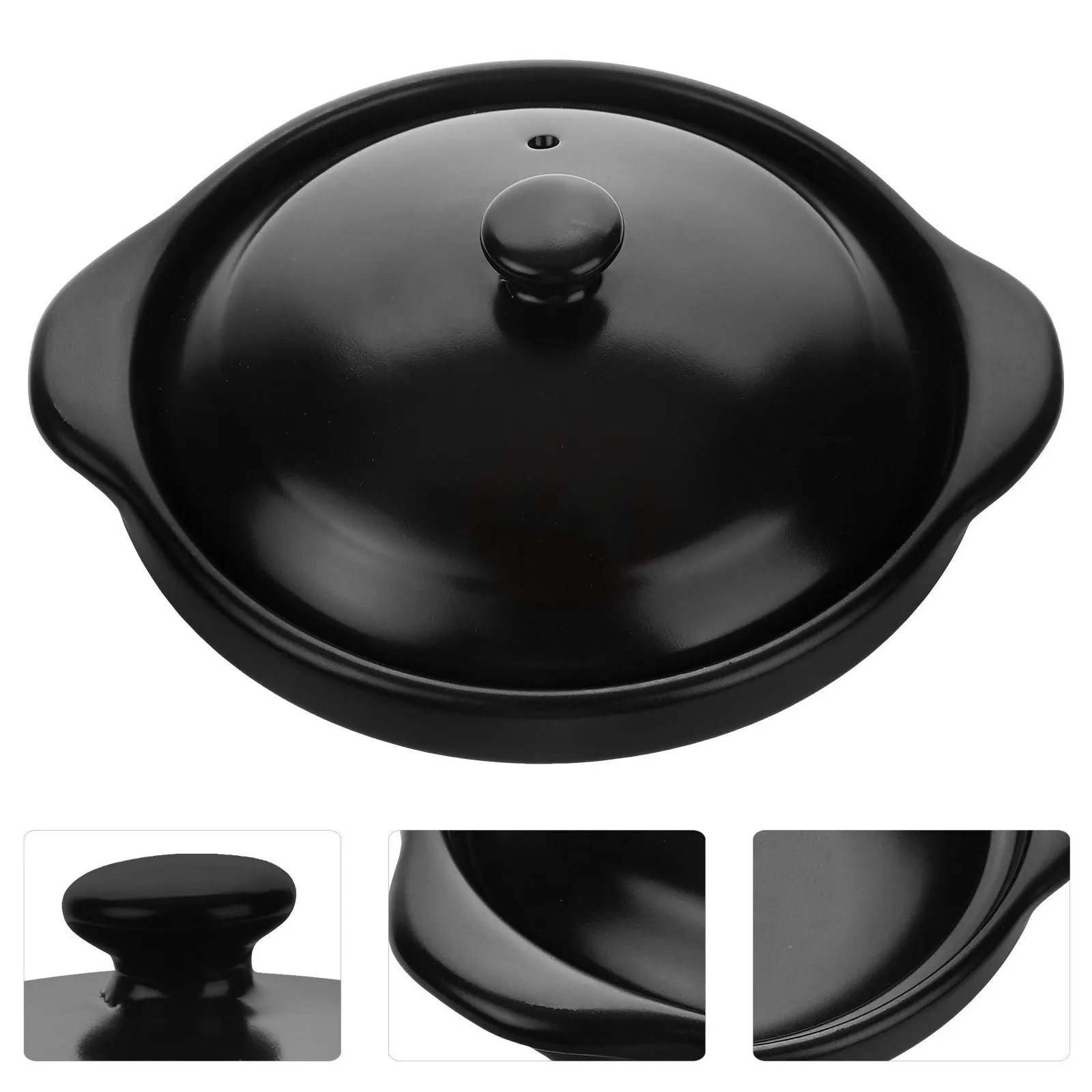 

Household Ceramic Cooking Pot Japanese Stew Pot with Handle Flat Base Smooth Surface Casserole Pan Kitchen Cooking