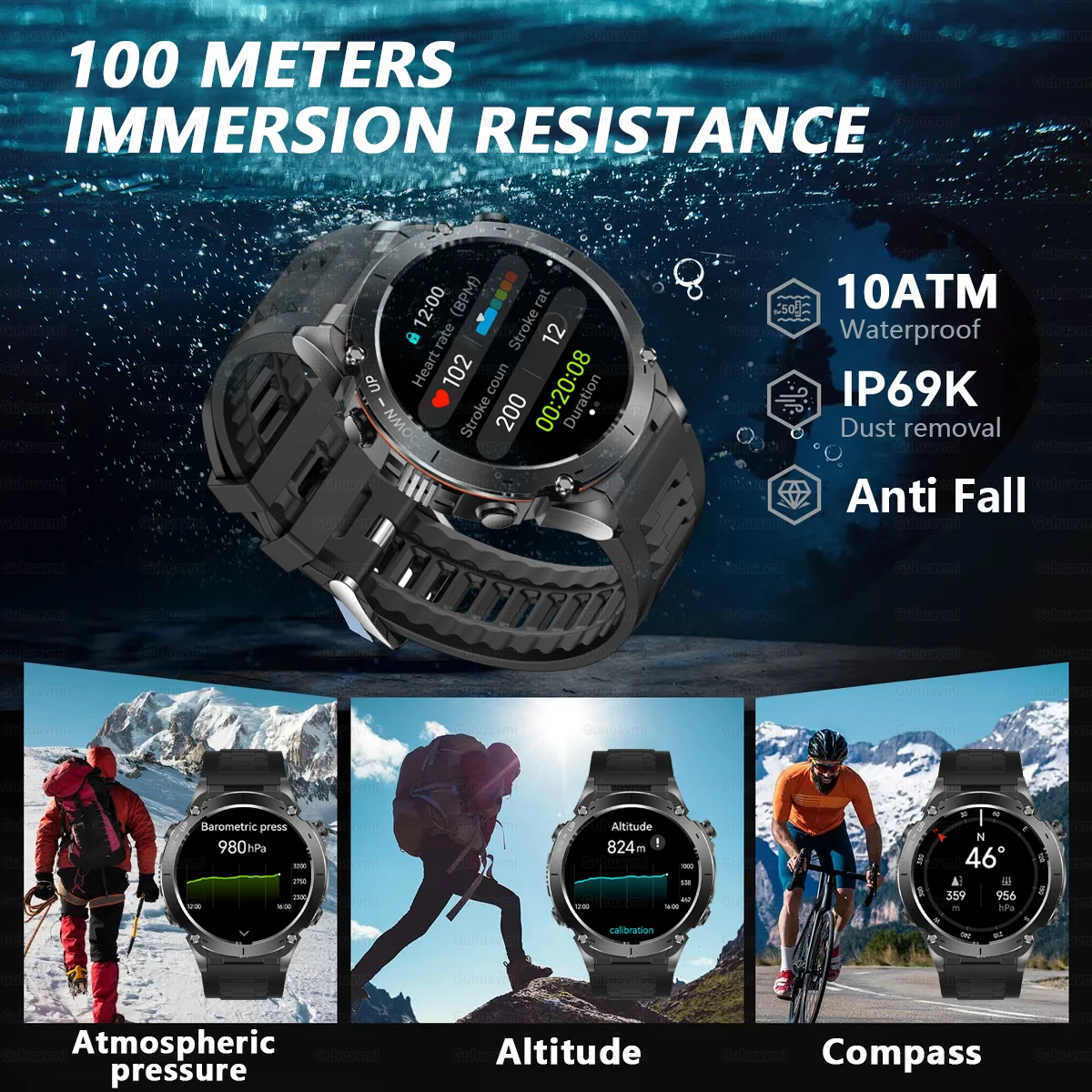 2025 New Military Outdoor Sport Smart Watch Men's 730 mAh Battery Waterproof GPS Satellite Positioning Health Fitness Smartwatch - Image 2