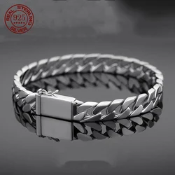100% S925 Sterling Silver Bracelet 7MM 8MM 10MM Punk Argent 925 Silver Jewelry Never Fade Men Jewelry Gifts Past Test
