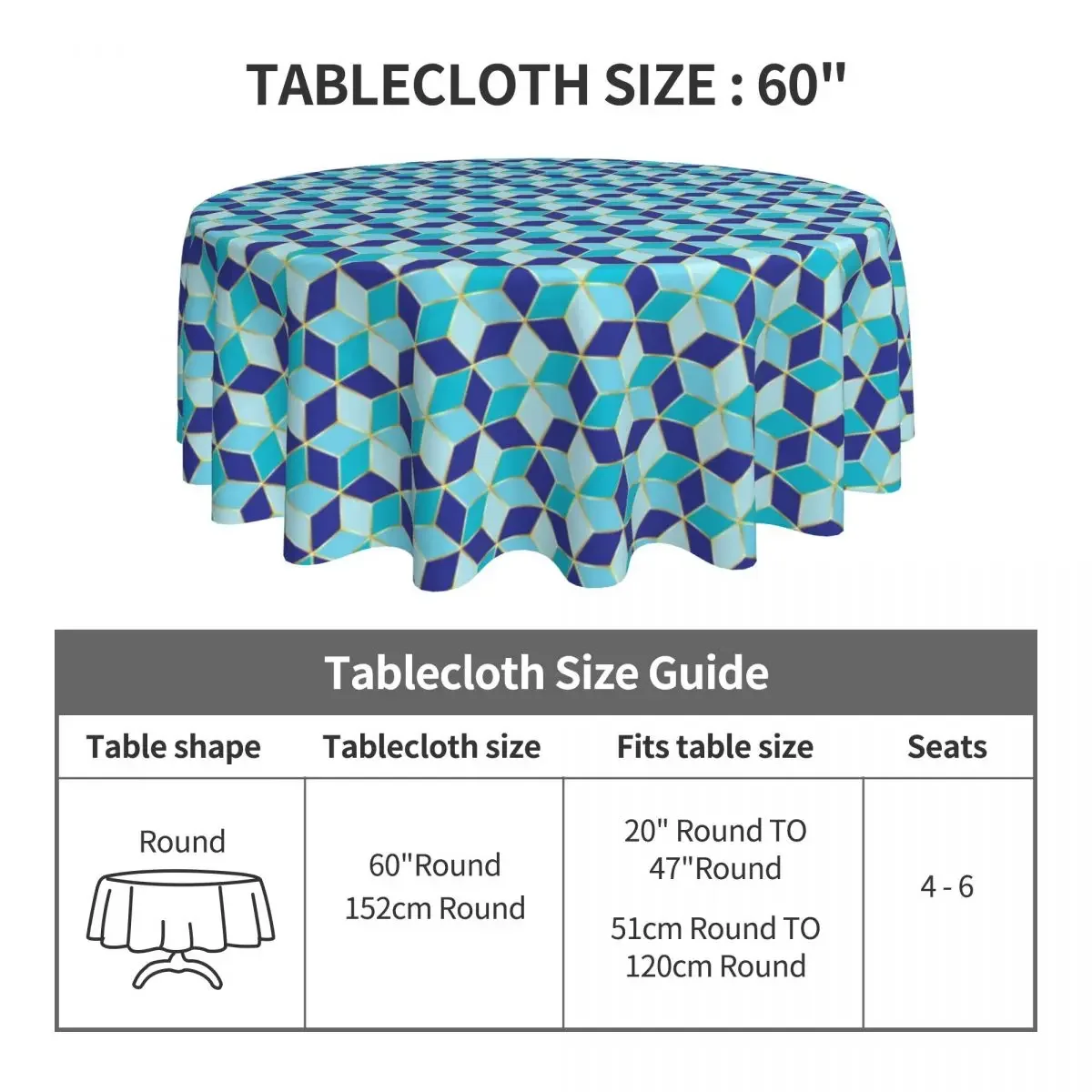 Jewish Star Pattern Round Tablecloth Blue Pattern Table Cover For Home Picnic Events Party Kawaii Outdoor Table Cover