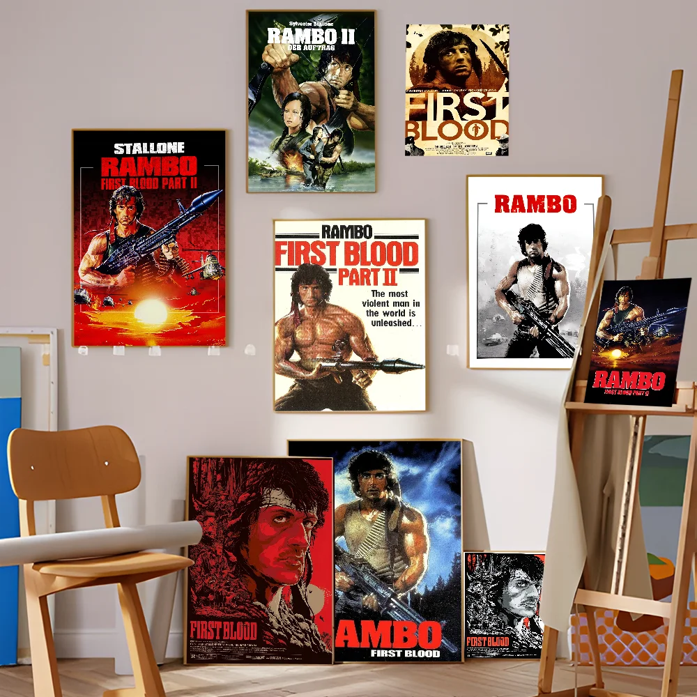 Classic Movie Rambo First Blood Self-adhesive Art Poster Whitepaper Sticker DIY Room Bar Cafe Wall Decor