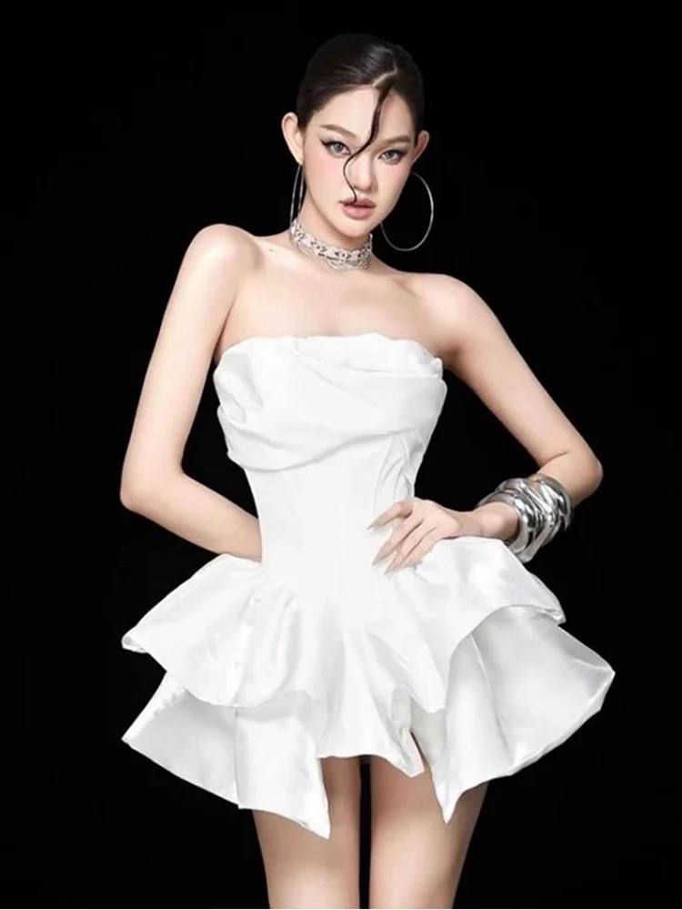 

High Quality Chest Wrapping Fishbone Mini Dresses Spring Women Sleeveless Sexy Backless Dress Autumn High Waist Ball Gown Dress