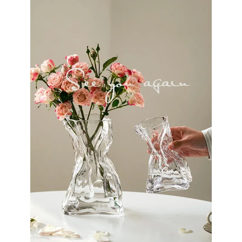 Creative Irregular Vase Transparent Glass Flower Arrangement Decorative Ornament Living Room Decoration Vases Decor Jarrones
